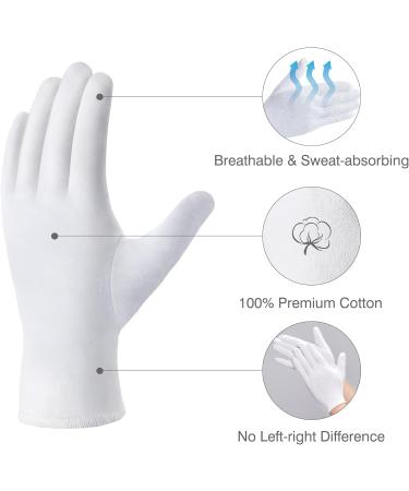 COOLJOB 100% Cotton Gloves - 6 Pairs White Cotton Liners for Moisturizing & Eczema Relief | Breathable Overnight Treatment for Men & Women - Buy Online on GoSupps.com