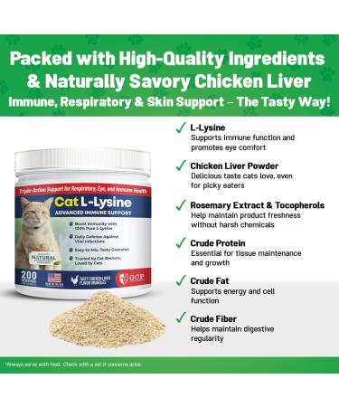 Guardian s Choice 250mg L-Lysine for Cats, Advanced Immune Support for Respiratory, Eye & Nose Health, Chicken Liver Flavored Lysine Powder for Kittens & Seniors, 200 Servings - Buy Online on GoSupps.com