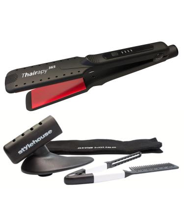 Thairapy 365 Wet or Dry Salon Quality Flat Iron Set 1.5 inch Extra Wide Styling Plates 450F to 140F Digital Temp Control - Professional Hair Straightener & Comb - Dual Voltage 110v-240v
