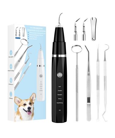 HSPCAM battery operations 8-part cleaning set for dogs and cats ultrasound tooth cleaner dental care for pets stain removal (black)
