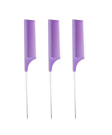 3 Pcs Hair Comb Anti-Static Tail Comb Carbon Fibre Metal Comb Pin Tail Comb Heat Resistant and Salon Rattail Parting Comb Pink Fine Tooth Rat Tail Hair Comb for Women (purple3.30)
