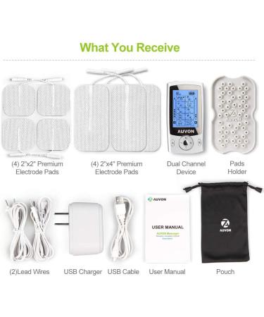 AUVON Dual Channel TENS Unit Muscle Stimulator Machine - 20 Modes, 2 x 4 Electrode Pads - Buy Online on GoSupps.com