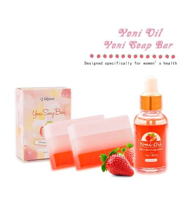 Strawberry Yoni Soap Bar & Oil Set | Natural Feminine Care for pH Balance & Odor Elimination - 150g x2 + 1 fl. oz Perfume Oil - Buy Online on GoSupps.com