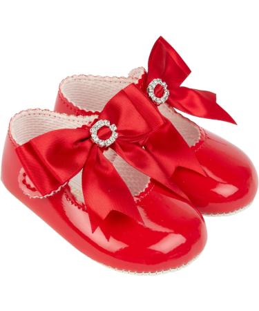 Baypods Baby Girls Red Patent Pre Walker Shoes with Diamante Bow | Soft Soled Faux Leather | Made in England | Size 2 UK - Buy Online on GoSupps.com