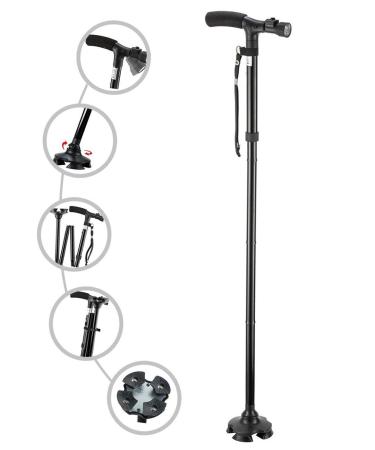 Folding Cane with Led Light Adjustable Canes and Walking Sticks for Arthritis Disabled and Elderly Black