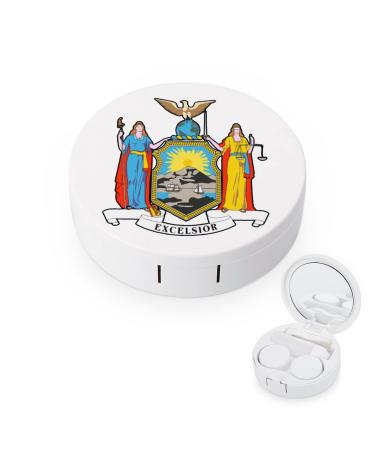 New York State Flag Round Case For Contact Lens Kit Storage Box with Mirror Printed