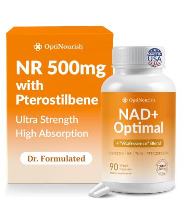 OPTINOURISH NAD+ Optimal NAD Supplement 500mg NR Pterostilbene & More Doctor-Formulated Boosts Energy & Vitality High Absorption Made in USA cGMP 90 Capsules