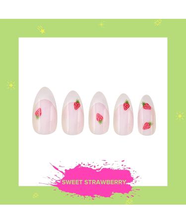 PaintLab Almond Press On Nails Medium Length - Gel Nail Kit with Sweet Strawberry Scent - 24 Piece Fake Nails, Glue, File, Prep Pad & Cuticle Stick for Easy Application and Strong Hold - Buy Online on GoSupps.com