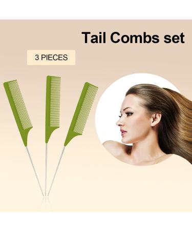 3 Piece Hair Comb Set with Metal, Pin Tail, and Fine Tooth Combs - Green - Buy Online on GoSupps.com