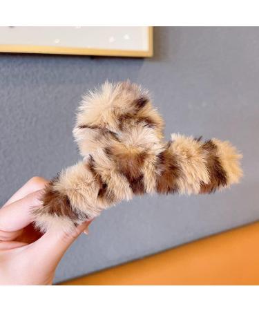 BETHYNAS Leopard Print Faux Fur Hair Clip - Brown | Soft Hair Claw Clip for Women and Girls - Buy Online on GoSupps.com
