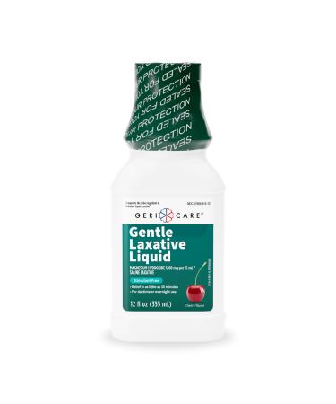 GeriCare Liquid Laxative for Constipation Relief - Maximum Strength Stool Softener with Magnesium Hydroxide Milk of Magnesia Cherry Flavored and Colonoscopy Prep Support Stimulant Free 12 oz