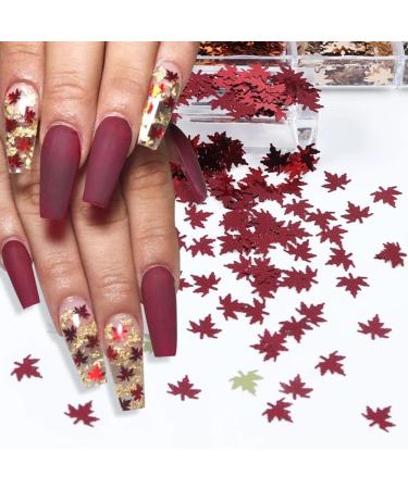 Fall Glitter Nail Sequins - Holographic Maple Leaf Nail Art Decorations | 6 Grids for Autumn & Winter Designs - Buy Online on GoSupps.com