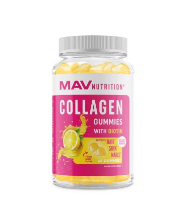 Collagen Gummies (200MG) with Biotin (2,500MCG) Vitamin C, E & Zinc | Lemon Flavor | Anti Aging, Hair Growth, Skin, Strong Nails | Hydrolyzed Collagen Protein Supplements | 60 Non-GMO Gummy Vitamins 60 Count (Pack of 1)