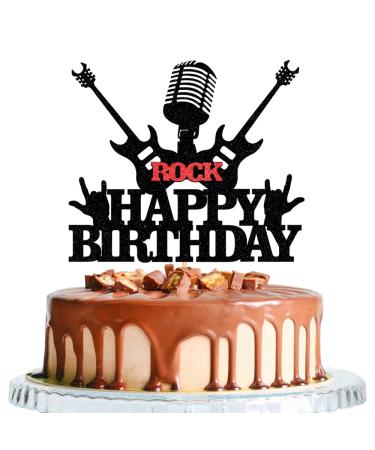 WRACKKIAR Rock Happy Birthday Cake Topper-Rock Music Happy Birthday Cake Topper-80s Themed Party Happy Birthday Cake Decor Rock and Roll Themed party supplies