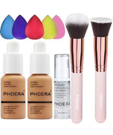 Phoera Foundation ,Full Coverage Foundation,Hilareco Concealer Foundation Flawless 30ml Natural Matte Oil Control Concealer Facial Blemish for Women Girls (2 PCS 106 Warm Sun )