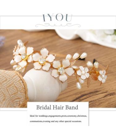 IYOU Flower Girl Wedding Headband Floral Gold Bridal Hair Bands Pearl Prom Communion Bride Hair Accessories for Women and Girls - Buy Online on GoSupps.com