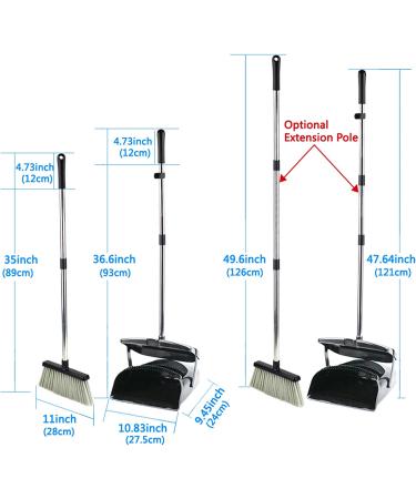 Indoor Upright Broom and Dustpan Set with Lid - Long Handle Sweeper for Home, Office, Kitchen, Garden - Ideal for Pet Hair - Dark Black - Buy Online on GoSupps.com