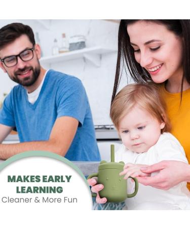 Ezvita Bear Silicone Sippy Cup with Straw - Spill-Proof Lid, Anti-Slip Handles for Babies and Toddlers - Fun Learning Tumbler - Freezer, Microwave, Dishwasher Safe - Silver Sage - Buy Online on GoSupps.com