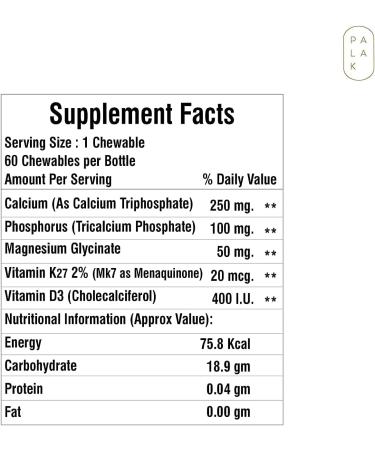Verem Palak Kids Calcium with Vitamin D3, K2 & Magnesium | 60 No Sugar Chewables - Buy Online on GoSupps.com