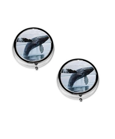 (Killer Whale) Round Pill Box 3 Compartment Pill Box Mini Decorative Pocket Purse Portable Travel Medicine Tablet Vitamin Holder Organizer Pill Case