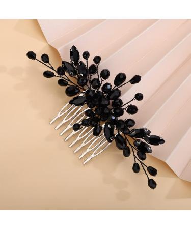Kercisbeauty Black Rhinestones Beads Hair Comb for Wedding Brides Small Cute Handmade Hair Piece for Prom Special Events Women Girls Gothic Jewelry - Buy Online on GoSupps.com