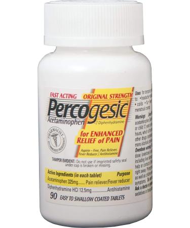 Percogesic Original Strength Acetaminophen & Diphenhydramine | Aspirin-Free | 90 Tablets x 4 Pack - Buy Online on GoSupps.com