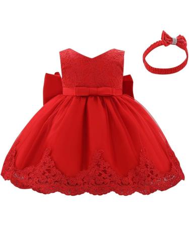 FYMNSI Baby Girl Baptism Christening Dress with Lace Floral Embroidery | Formal Party Wedding Gown for 9-12 Months | Red - Buy Online on GoSupps.com