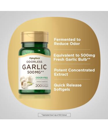 Piping Rock Odorless Garlic Softgels 500mg - 200 Count Herbal Supplement - Non-GMO & Gluten Free - Buy Online on GoSupps.com
