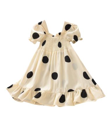 Qunling dresses baby polka dot sleeves sheet toddler party sleeves 1-7y girl princess children print clothes beige 4-5 years