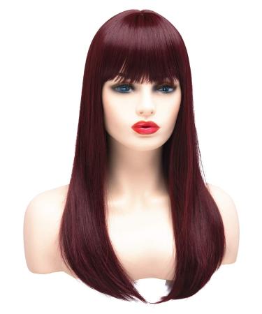 BESTUNG 20 Inches Long Dark Red Straight Ombre Wigs for Women Synthetic Full Hair Natural Fashion Wig with Bangs Fringe for Cosplay Costume or Daily Life (burgundy)