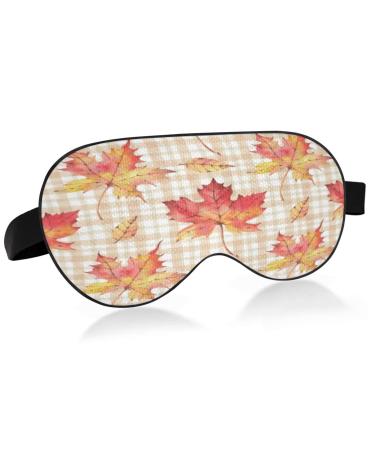 Maple Leaves Plaid Sleep Mask for Women Men Soft & Comfortable Eye Mask Light Blocking Blindfold Adjustable Night Eye Cover for Travel Sleeping