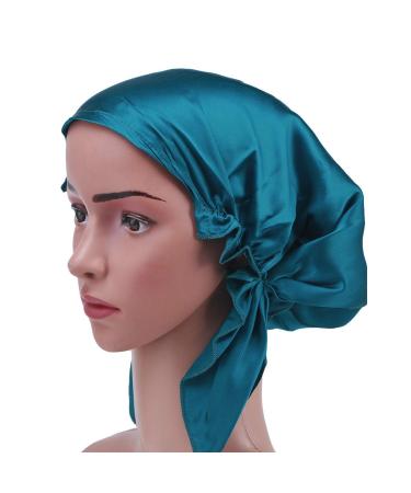 FRCOLOR Mulberry Silk Sleep Cap Long Hair Bonnet Night Hair Bonnet Hat for Women Girls (Blue)