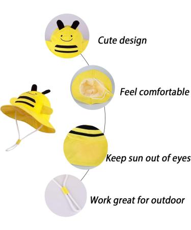 LANGZHEN Beach Sun Protection Hat for Baby Girls - Yellow Bee Design | Adjustable Wide Brim Toddler Kids Hat with Chin Strap for Summer Play - Buy Online on GoSupps.com