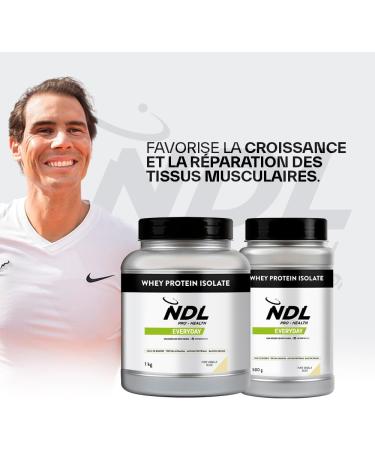 NDL Pro-Health Wey Protein Isolate - Prot ines isol es Tonifie et d veloppe la masse musculaire Am liore vos s ances d'entra nement - Pure Vanilla Bliss - 500g - by Rafa Nadal Vanille 500GR - Buy Online on GoSupps.com