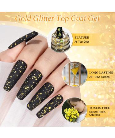 MIZHSE Gold Glitter Top Coat Gel Nail Polish - Sparkling Soak Off UV LED Gel for Salon & DIY Manicure - 10ml E-Gold Sequins Christmas Nail Decor - Buy Online on GoSupps.com