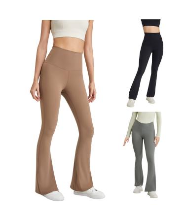 ESCBUKI Flare Yoga Pants for Women High Waist Solid Color Tummy Control Sweatpants Casual Gym Workout Workout Pants Medium Khaki Pants for Women