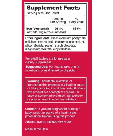 Ferret Suppts Ironlement Ferrous Fumarate 325mg - 60 tablets (Pack of 6) - Buy Online on GoSupps.com