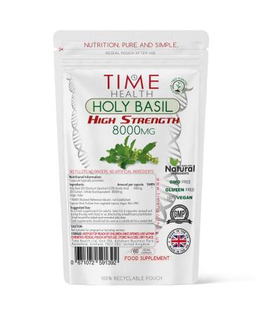Holy Basil 20:1 (Ocimum Sanctum) 2.5% Ursolic Acid - Zero Additives - Pullulan (60 Capsule Pouch) 60 count (Pack of 1)