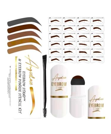 Eyebrow Stamp Stencil Kit (Dark Brown)  Eyebrow Stamp Pomade with 24 Reusable Thin & Thick Brow Stencils  Eyebrow Stencils Shaping Kit Definer