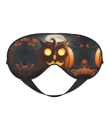 SSIMOO Owl Pumpkin Happy Halloween Sleep Mask-Adjustable Breathable Fashionable Eye Mask for A Comfortable Sleep Experience Black