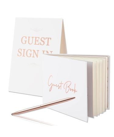 3pcs Wedding Guest Book Set White Wedding Memory Book Wedding Registry Guestbook with Pen and Hard Cover Cherished Modern Script Wedding Book Blank Pages for for Wedding Baby Shower Birthday
