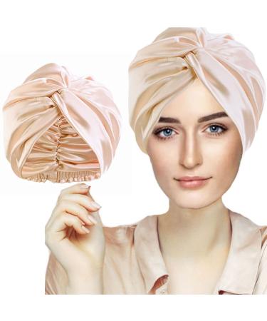 Silk Hair Bonnet Hair Wrap for Sleeping Imitation Silk Bonnet Sleep Night Cap for Women Hair Care Double Layer Soft Silky Head Scarf Match Strong Elastic Band Apply to Washing Makeup Sport One Size Champagne - Buy Online on GoSupps.com