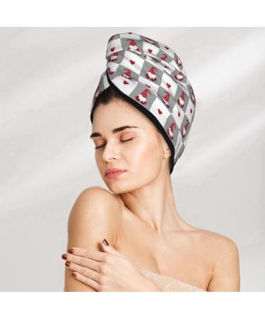 Hair Towel Wrap - Quick-Dry Towel Turban with Button Design (Gnomes & Hearts) | Perfect for International Shipping - Buy Online on GoSupps.com
