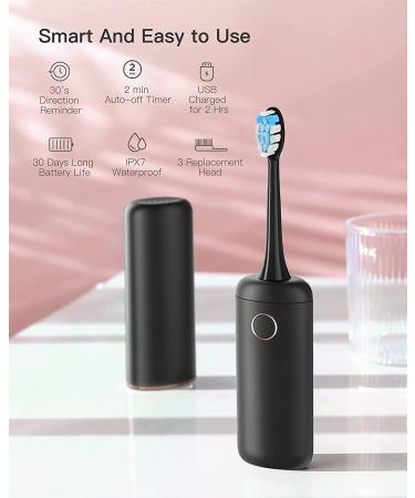 Compact Electric Toothbrush for Adults | 62,000 VPC | 2Hrs Charge | 30 Days Battery | 3 Modes | 4 Heads | Timer | Waterproof | Rechargeable Sonic Toothbrush - Deep Black - Buy Online on GoSupps.com