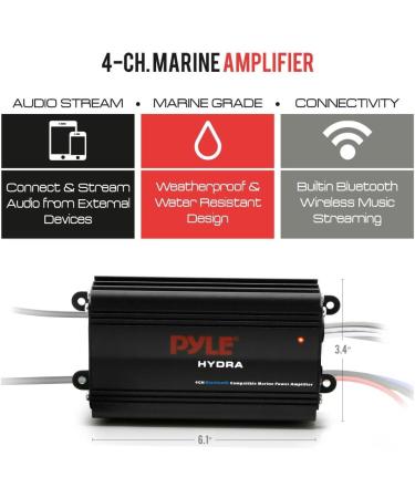 Pyle Marine 4-Channel Amplifier - 200W RMS Full Range Stereo with Bluetooth - PLMRMB4CB Black - Buy Online on GoSupps.com