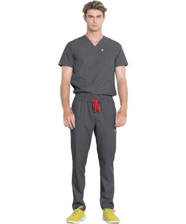 Mediclo Men's Eco-Friendly Scrub Pants - Sable, 7 Pockets, Elastic Waist, Sustainable FYSEL Fabric, Tapered Leg, Medium Heather Grey - Buy Online on GoSupps.com