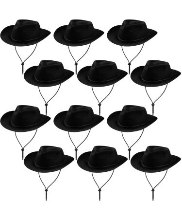 12 Pieces Western Cowboy Hat Set Felt Wide Brimmed Plastic Felt Cowgirl Party Hats for Men Women Adult Costume Party Black