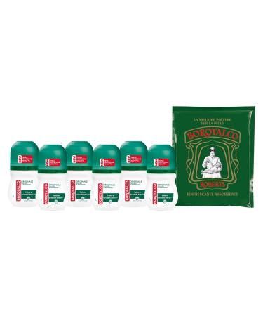 Borotalco Borotalco Original Roll On Deodorant and Talcum Powder Absolute Powder Alcohol-free Formula Absorbs Sweat Borotalc Scent 72 Hours Effectiveness - 6 Bottles of 50 ml