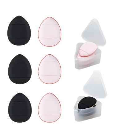 Andiker 6Pcs Finger Powder Puff Drop-Shaped Make Up Sponges Reusable Mini Powder Puff Wet Dry Makeup Tool for Foundation Concealer Cosmetic Cosmetic Sponge for Women Girls (black+pink)