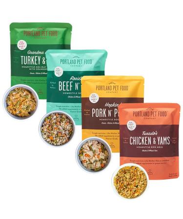Portland Pet Food Company Human-Grade Dog Food Pouch  Mixer, Topper, and Rotational Meal Mixed Pack 9 Ounce (Pack of 4)
